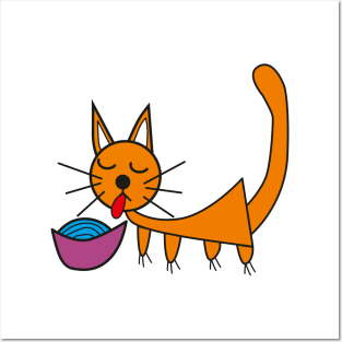 cat drinking water Posters and Art